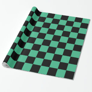 Papier Cadeau à damiers Aqua Vert et Noir