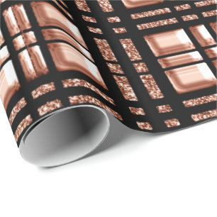 Papier Cadeau à damiers Géométrie grillée Rose Or Cuivre noir