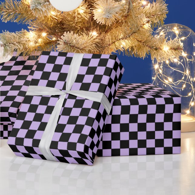 Papier Cadeau à damiers Lavande et noir (Vacances)