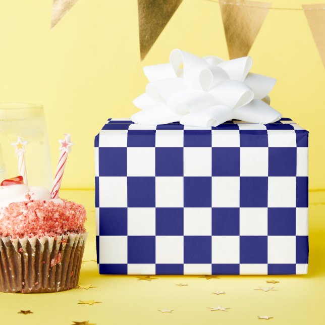 Papier Cadeau à damiers Marine bleu et blanc (Fête d'anniversaire)