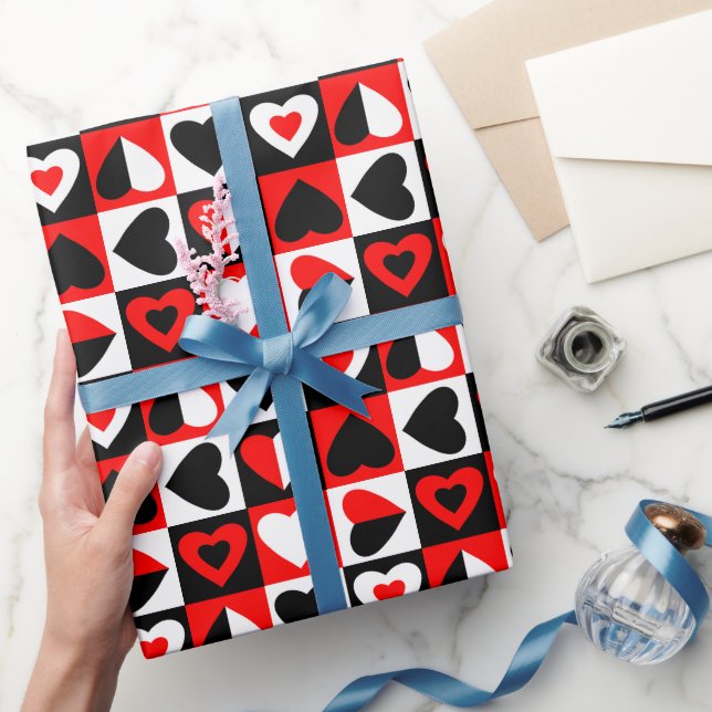 Papier Cadeau à damiers Motif de coeur (Cadeaux)