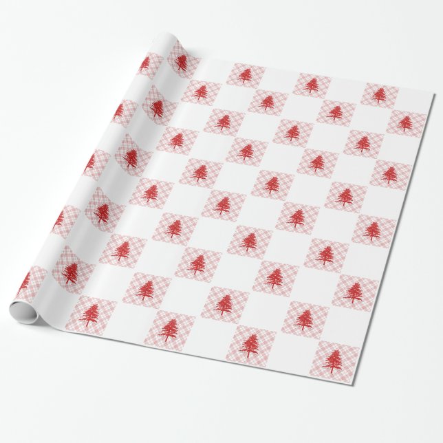 Papier Cadeau à damiers Motif de Noël rouge (Déroulé)