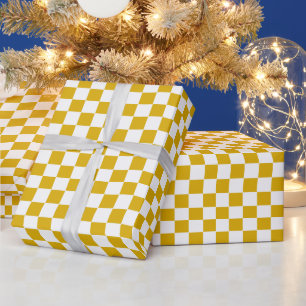 Papier Cadeau à damiers moutarde jaune et blanc