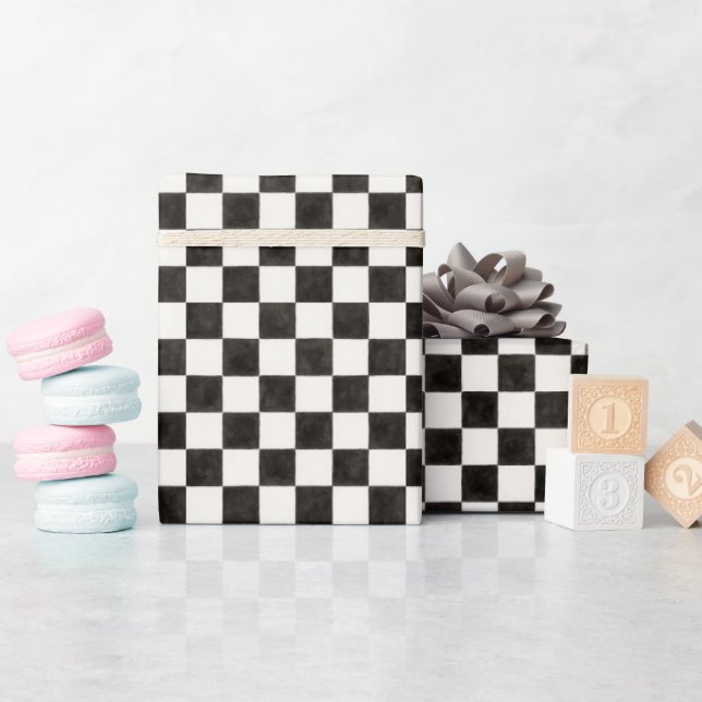Papier Cadeau À damiers noir et blanc (Baby Shower)