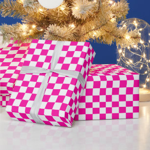 Papier Cadeau à damiers rose et blanc