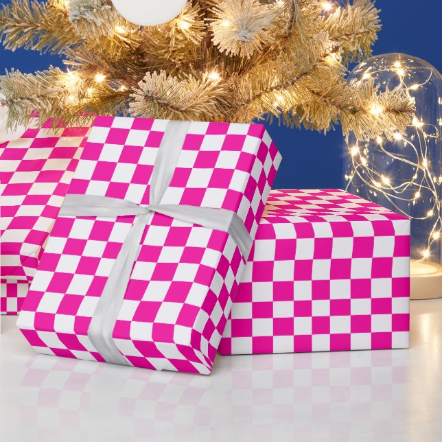 Papier Cadeau à damiers rose et blanc (Vacances)