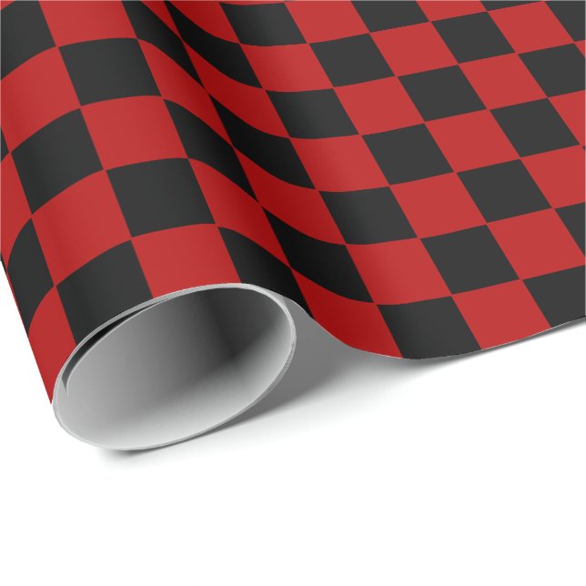 Papier Cadeau à damiers rouge et noir (Coin rond)