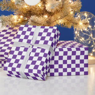 Papier Cadeau à damiers Royal violet et blanc