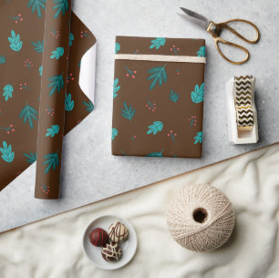 Papier Cadeau À feuillage persistant Tree Feuilles & Red Holly 