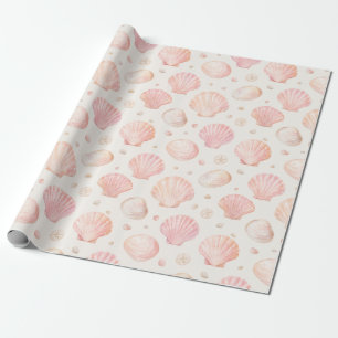 Papier cadeau à motif aquarelle de coquillages ros