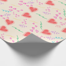 Papier cadeau à motif beige cœur rouge