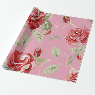 Papier cadeau à motif classique rose rouge et blan