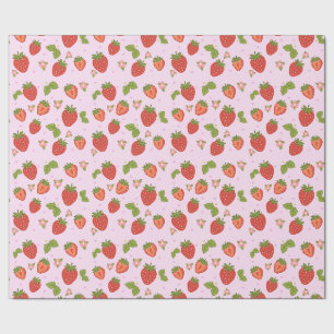 Papier Cadeau à Motif de Fraise Rouge et Rose