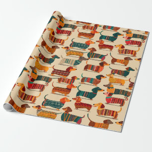 Papier cadeau à motif de pull coloré pour teckel