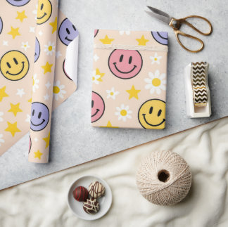 Papier cadeau à motif de smiley mignon Style d'emb