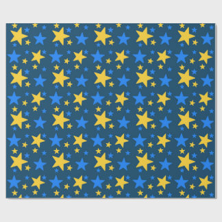 Papier cadeau à motif d'étoiles bleu et jaune