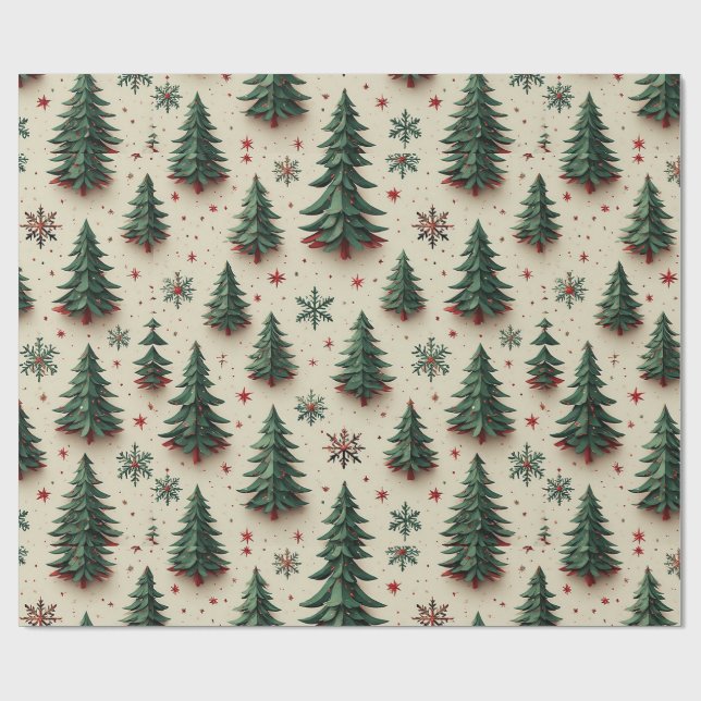🎄 Papier Cadeau à Motif Festif d'Arbre de Noël po (Plat)