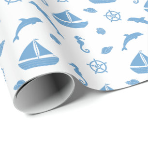 Papier cadeau à motif nautique bleu clair