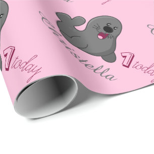 Papier Cadeau Ă?re otarie personnalisée d'anniversaire - béb