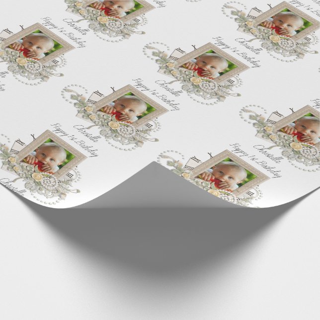 Papier Cadeau Ă?re photo heureuse de bébé d'anniversaire (Coin)