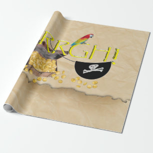 Papier Cadeau AAARGH - Perroquet de pirates, poitrine au trésor 