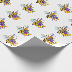 Papier Cadeau Abeille à fleurs avec plantes sauvages