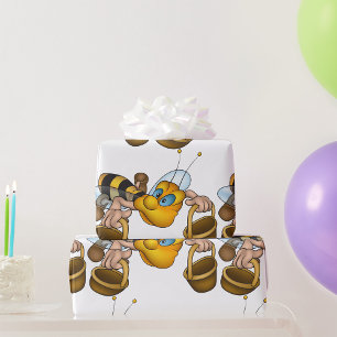 Papier Cadeau Abeille à miel avec paniers Illustration d'une abe