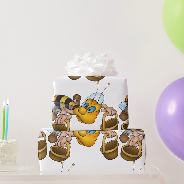Papier Cadeau Abeille avec paniers Illustration d'abeille occupé (Créateur téléchargé)