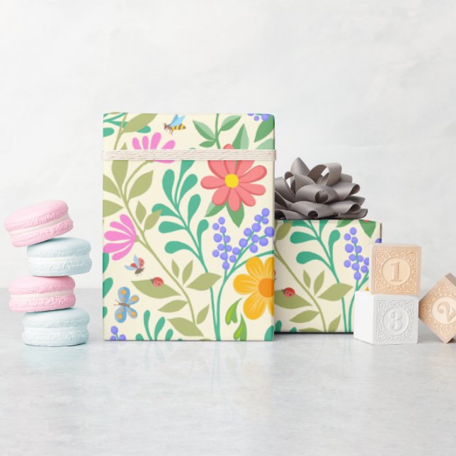 Papier Cadeau Abeille de miel, coccinelle, papillon, libellule & (Baby Shower)