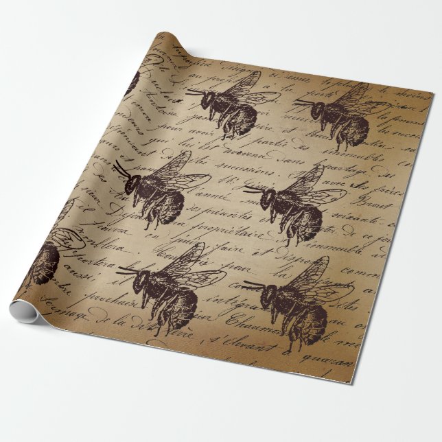 Papier Cadeau Abeille de miel de découpage vintage (Déroulé)