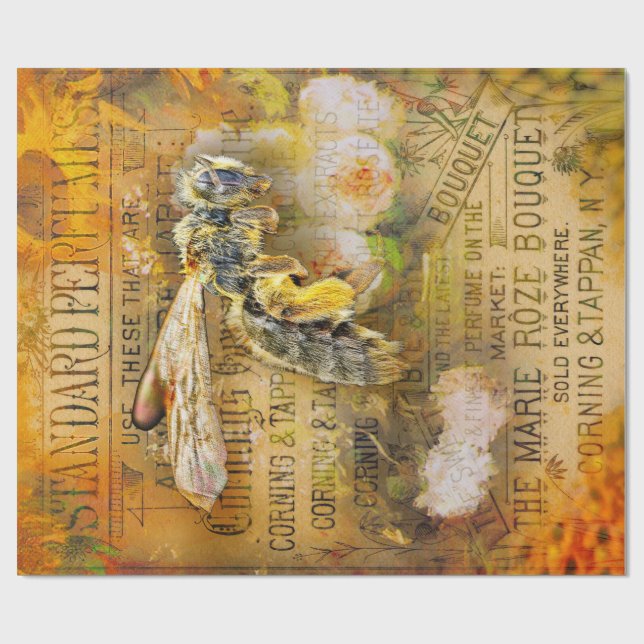 Papier Cadeau Abeille Vintage (Plat)