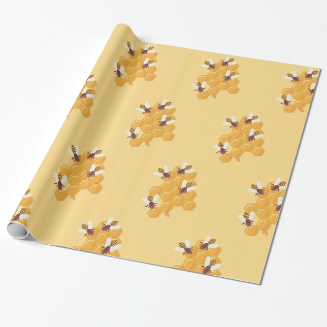 Papier Cadeau Abeilles de miel et conception de peigne de miel (Déroulé)
