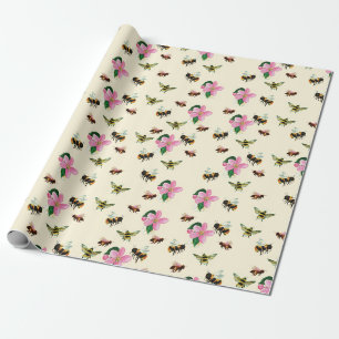 Papier Cadeau Abeilles et bourdons & fleurs de fruits au printem