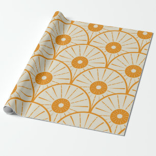 Papier Cadeau Abstrait Art Déco Sun Motif Orange
