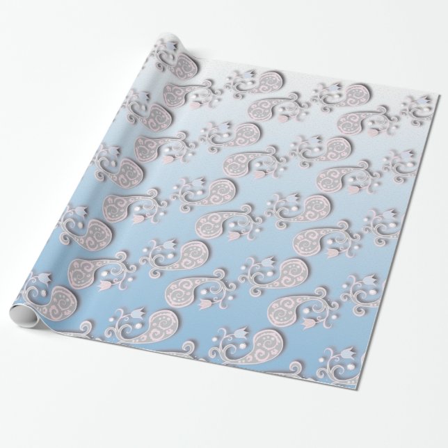 Papier Cadeau Abstrait Bébé bleu et rose Pastel Floral (Déroulé)
