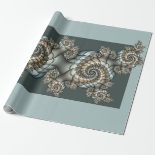 Papier Cadeau Abstrait Beige clair Bleu Fractal Art Spirales