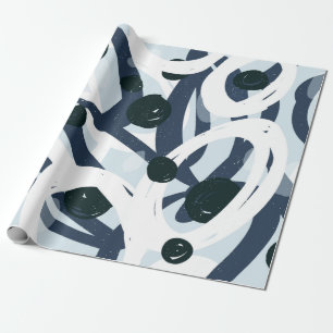Papier Cadeau Abstrait bleu et marine brushstrokies peinture ill