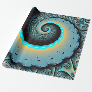 Papier Cadeau Abstrait bleu turquoise orange art fractal spirale