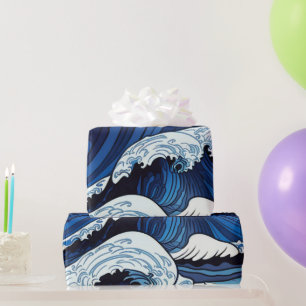 Papier Cadeau Abstrait Blue Ocean Waves Art de style japonais  