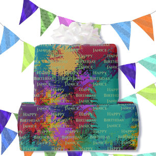Papier Cadeau Abstrait coloré Ajouter un texte d'anniversaire ou