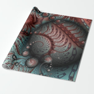 Papier Cadeau Abstrait Fantaisie Vive Art Fractal Brun Bleu