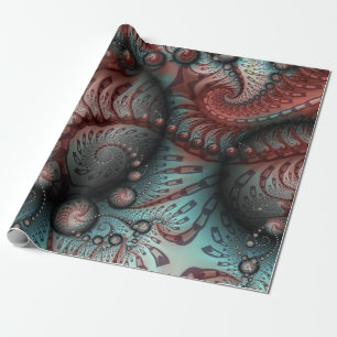 Papier Cadeau Abstrait Fantastique Vivant Art Fractal Brun Bleu