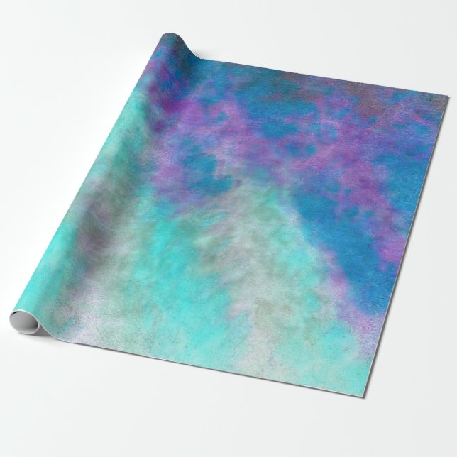 Papier Cadeau Abstrait Floral Art Turquoise Blue Purple Decoupag (Déroulé)