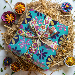 Papier Cadeau Abstrait floral brillant coloré