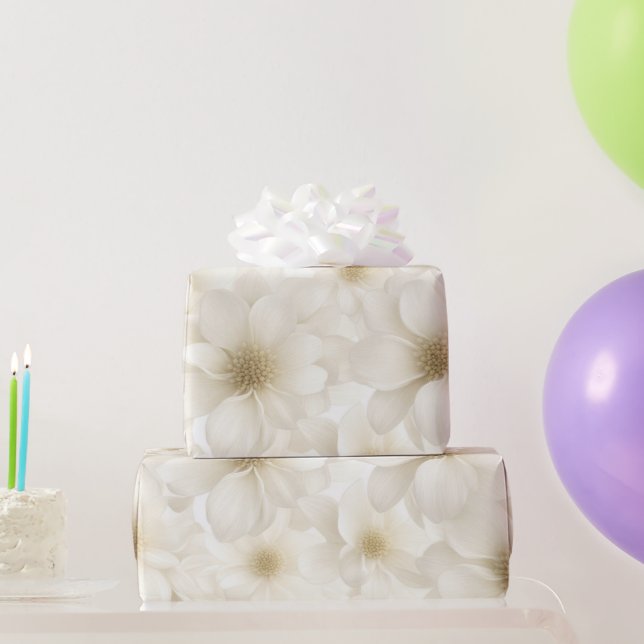 Papier Cadeau Abstrait floral d'ivoire doux (Cadeaux de fête)