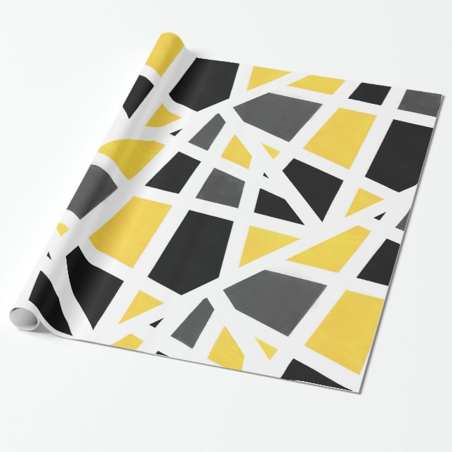 Papier Cadeau Abstrait géométrique gris jaune noir blanc (Déroulé)