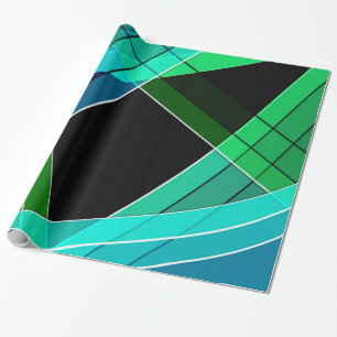 Papier Cadeau Abstrait, géométrique, vert, bleu, noir
