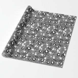 Papier Cadeau Abstrait gris et blanc Tulip Paisley motif