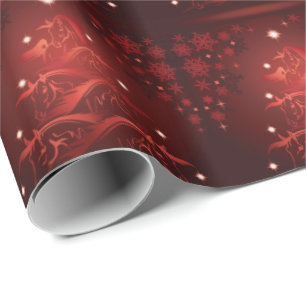 Papier Cadeau Abstrait HORSE Lover Grange Red Christmas Trees
