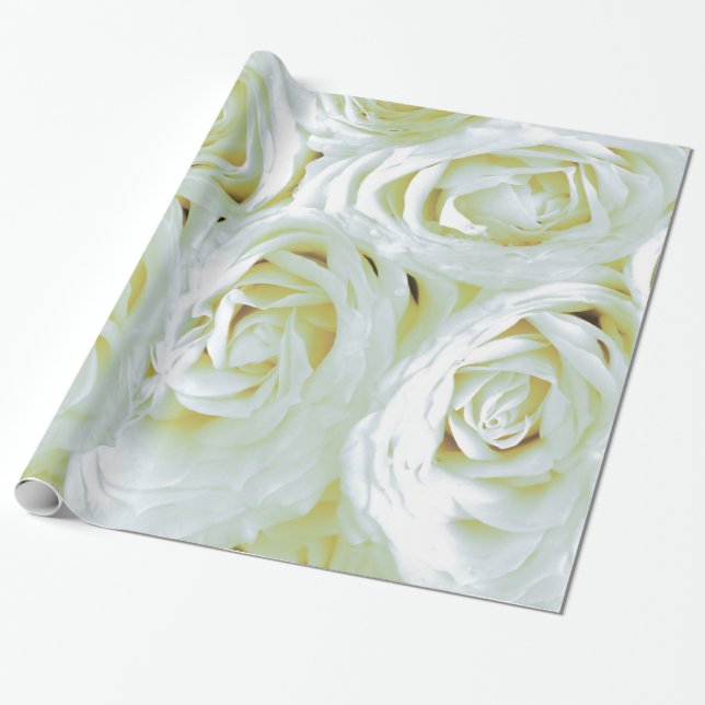 Papier Cadeau Abstrait Jardin de Roses Blanches Élégant Wrappin  (Déroulé)